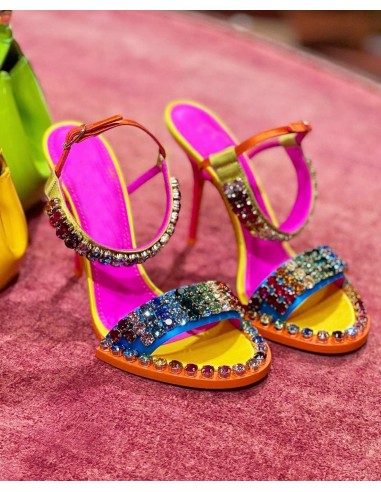 Summer Rhinestone Colorful Heels pas chere